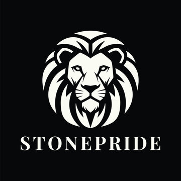 White Lion Head Logo with Stylized Mane, Bold Animal Symbol, on dark black background