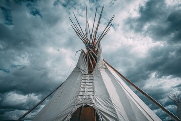 A teepee's apex, under dramatic skies