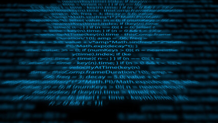 Blurry Blue Digital Code Background With Red Radar Elements