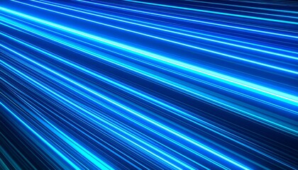 Abstract diagonal lines of bright blue light radiating from a point