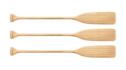 Three light beige wooden paddles arranged horizontally against a plain white background.  The paddles have a rectangular blade and triangular handle.  They are evenly spaced