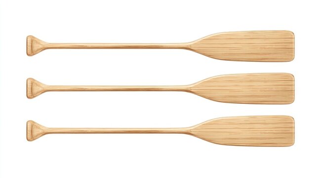 Three light beige wooden paddles arranged horizontally against a plain white background.  The paddles have a rectangular blade and triangular handle.  They are evenly spaced