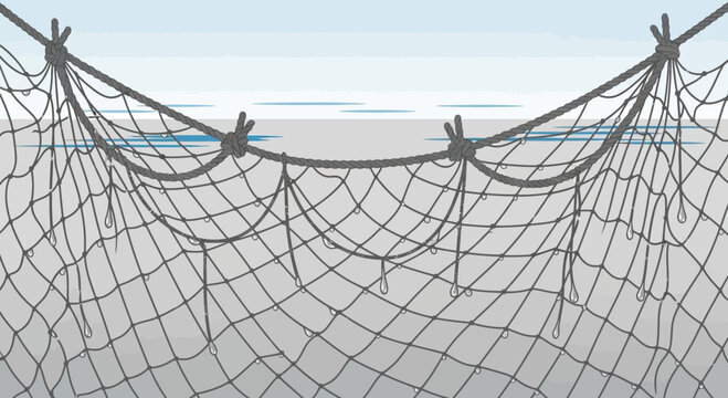 Abstract Maritime Design With Ropes And Netting Suspended Above Calm Waters