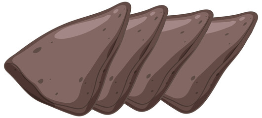 Four overlapping slices of raw liver rendered in a clean, flat vector style with muted brown tones and subtle shading for depth