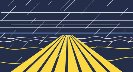 Abstract Rainy Seascape With Pier Leading Into The Horizon Perspective