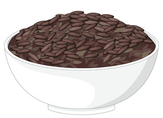 White Bowl Filled With Black Rice Illustration