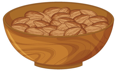 Almonds in Wooden Bowl Vector Illustration