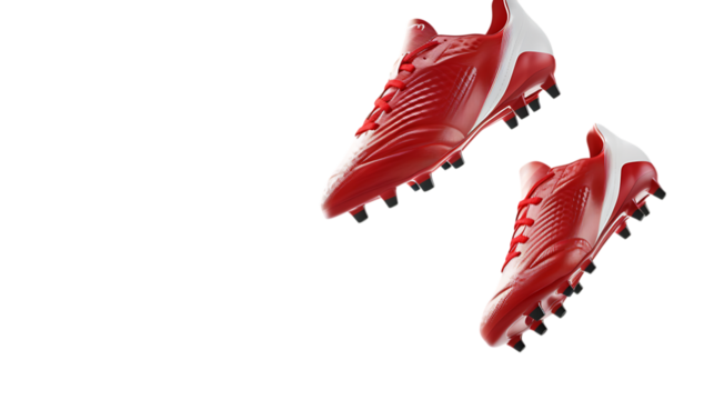 Red soccer cleats football boots shoes for athletes sports equipment footwear professional gear footwear on transparent background