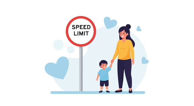 Adherence To Speed Limits With Young Child And Caring Mother Figure