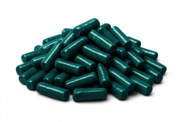 Close-up of a pile of green chewing gums isolated on a transparent background, ideal for food and confectionery projects