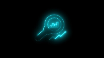 Cyan Neon Magnifying Glass and Growth Chart bar chart