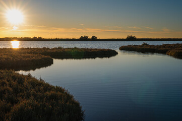  sunset over the lagoon, Po river delta, Comacchio, Ferrara, Italy