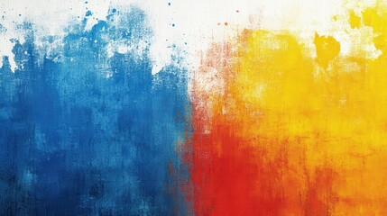 Fototapeta premium Vibrant abstract painting with blue and yellow-red hues