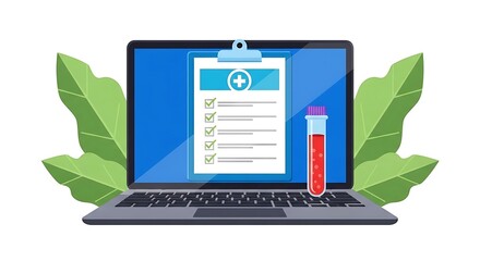 Online medical consultation a digital platform displaying a patient's medical history, including blood test results and electronic health records.