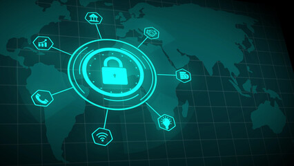 Global Business Network with Security Icon Teal technology