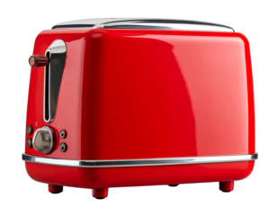 Red Retro-Style Toaster with Rounded Edges, Side View, Transparent Background PNG
