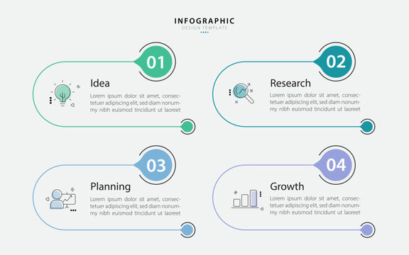 Infographic template. 4 Step timeline journey, Flat simple infographics design template. presentation graph. Business concept with numbers 4 options or steps vector illustration.
