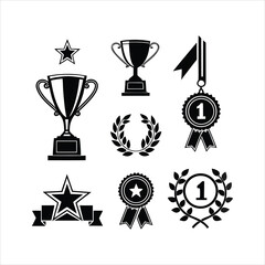 "Black and White Award and Achievement Icons Set"
