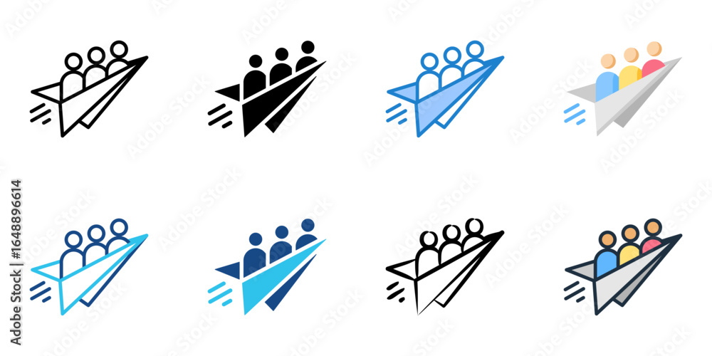 Poster team alignment icon set multiple style collection