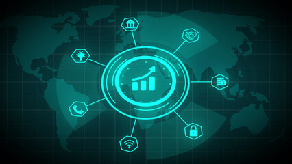 Global Business Network with Financial Icons Teal technology