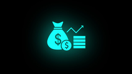 Glowing teal money bag with dollar sign and growth graph