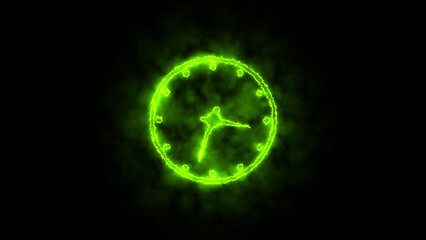 Green Fire Effect Clock Face on Black time flame