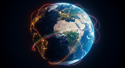 Global Network Connections Illuminated on Earth