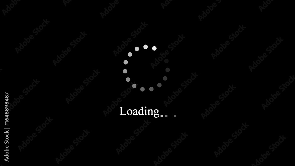 Poster loading spinner and text on black background progress indicator