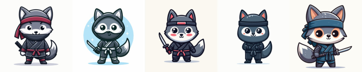 vector of a wolf in a ninja costume