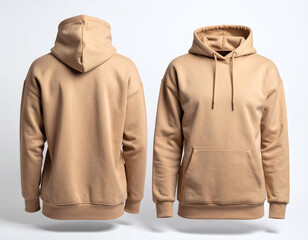 Beige Hoodie Mockup Front and Back View.