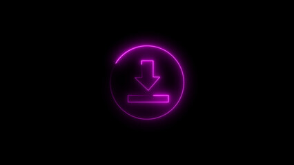 Pink Neon Download Icon on Black Background glowing