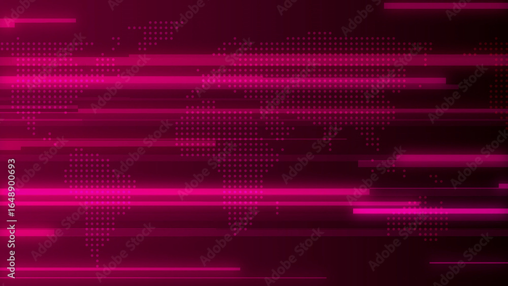 Poster pink digital world map with fast data lines global