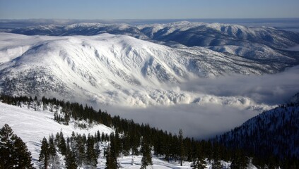 Obraz premium Snowy mountain valley vista (1)