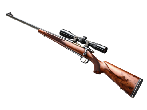 The sleek silhouette of a high-powered rifle, showcasing a finely crafted stock and integrated scope, set against a clean and elegant backdrop.