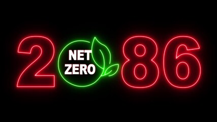 Net zero emission and carbon neutral concept with Net zero icons and 2086 year change concept. net zero greenhouse gas emissions target Climate neutral long term strategy on a black background.