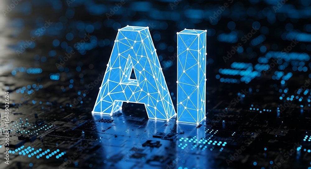 Poster explore artificial intelligence with this vibrant ai symbol on a modern digital background for cutti