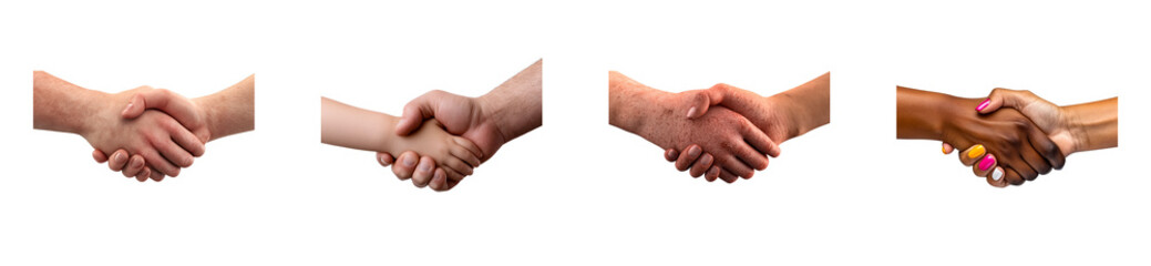 Fototapeta premium Diverse hands clasping in agreement symbolizing unity and collaboration, cut out transparent