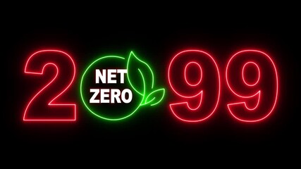 Net zero emission and carbon neutral concept with Net zero icons and 2099 year change concept. net zero greenhouse gas emissions target Climate neutral long term strategy on a black background.
