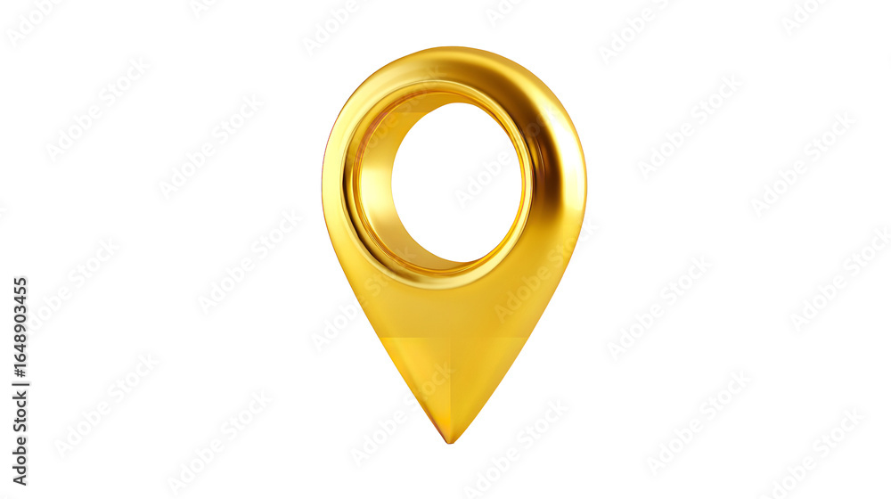 Poster luxurious golden map pointer shines brightly on transparent background