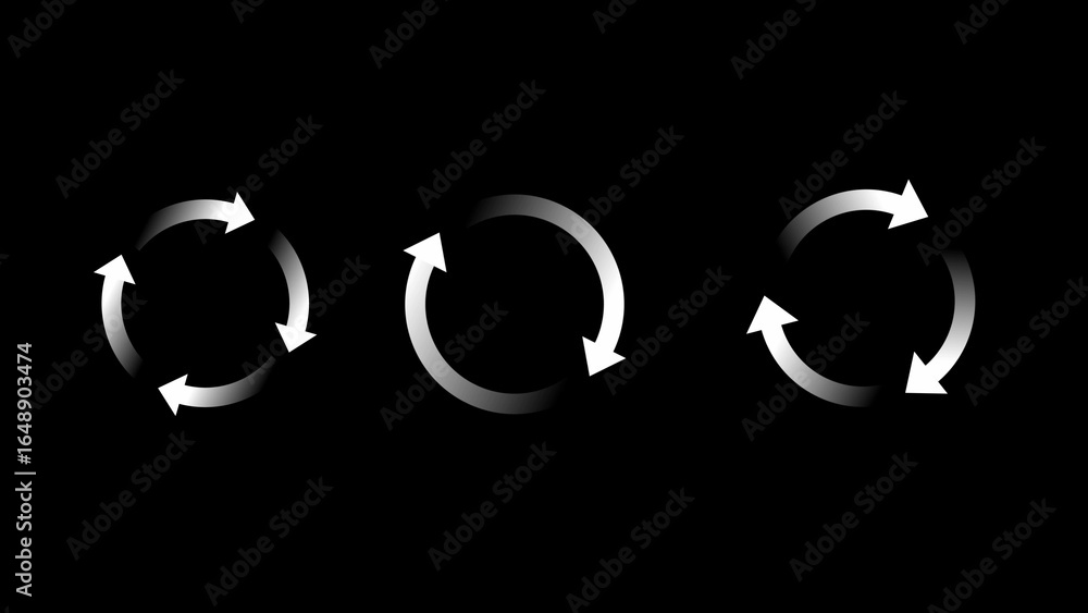 Poster three circular arrow loading indicators on black background