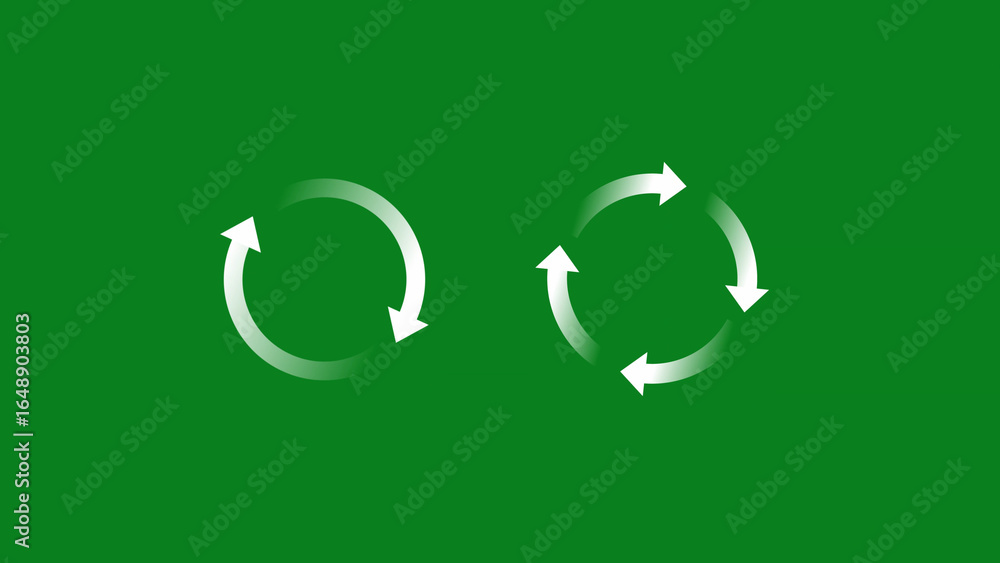 Poster two circular arrow loading icons on green background