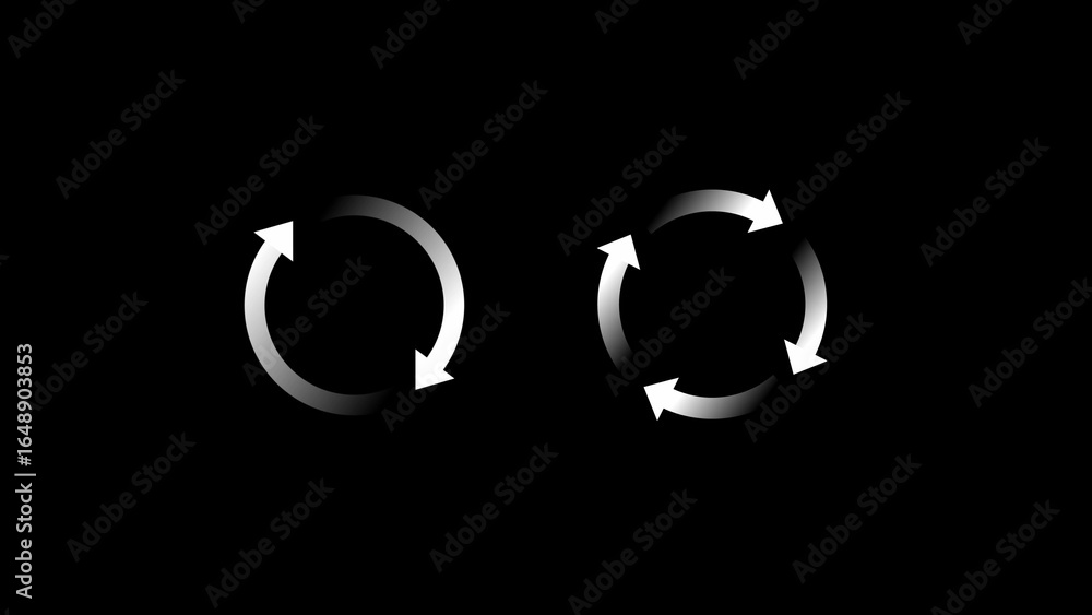 Poster two circular arrow loading spinners on black refresh