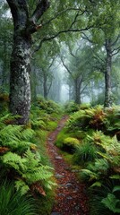 Misty forest path winding through lush greenery (3)