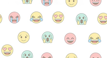 Emotion faces emoji pattern. Mixed mood facial expression characters background. Social media like and dislike concept.