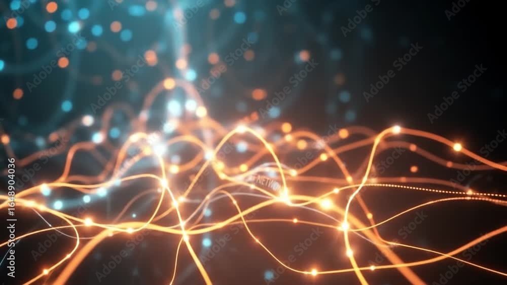 Poster abstract digital network technology background with glowing lines and particles