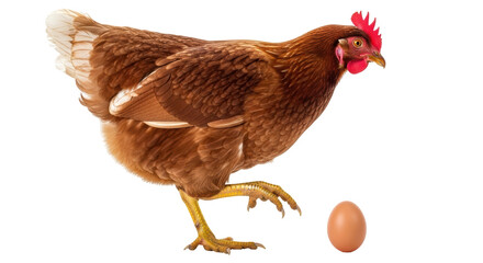 Isolated Brown Hen with Egg