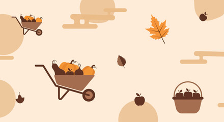 Autumnal Harvest Festival Backdrop With Pumpkin Cart And Apple Basket Design