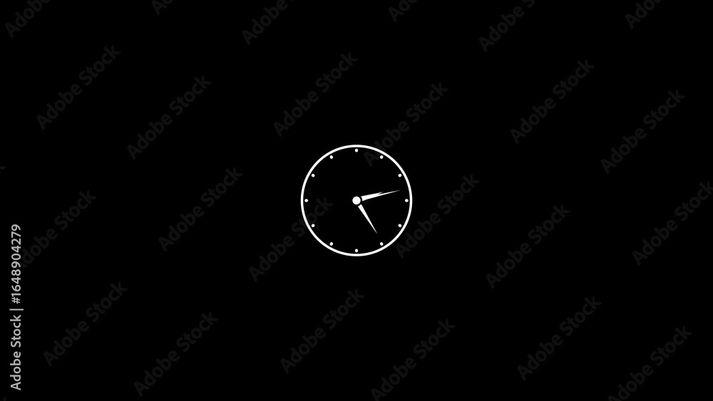 Poster white analog clock with hour markers on black time