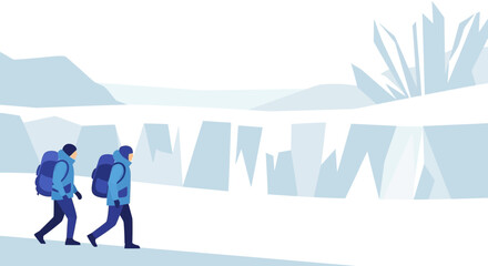 Obraz premium Arctic Expedition Two Hikers Explore The Glacial Landscape With Adventure Spirit