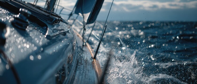 Close-up of a sailing yacht hull in rough seas - Powered by Adobe